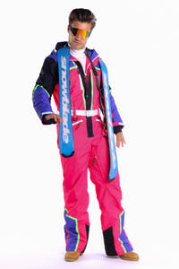 The Powder Hound Men's Coral And Black Retro Ski Suit