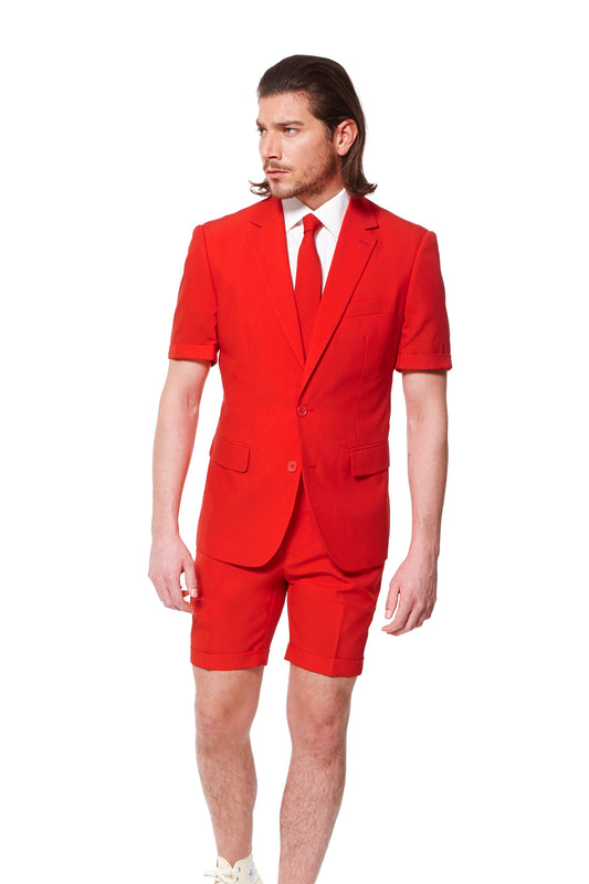 red short pants suit