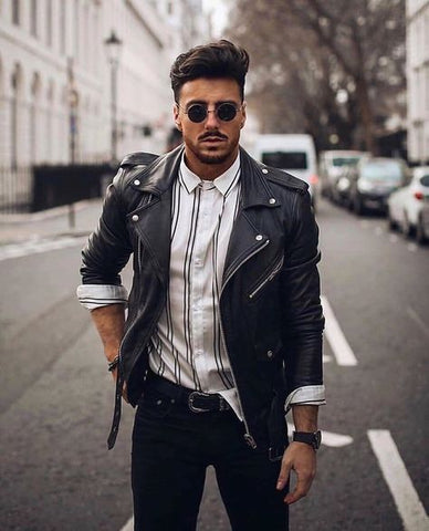 man in leather jacket