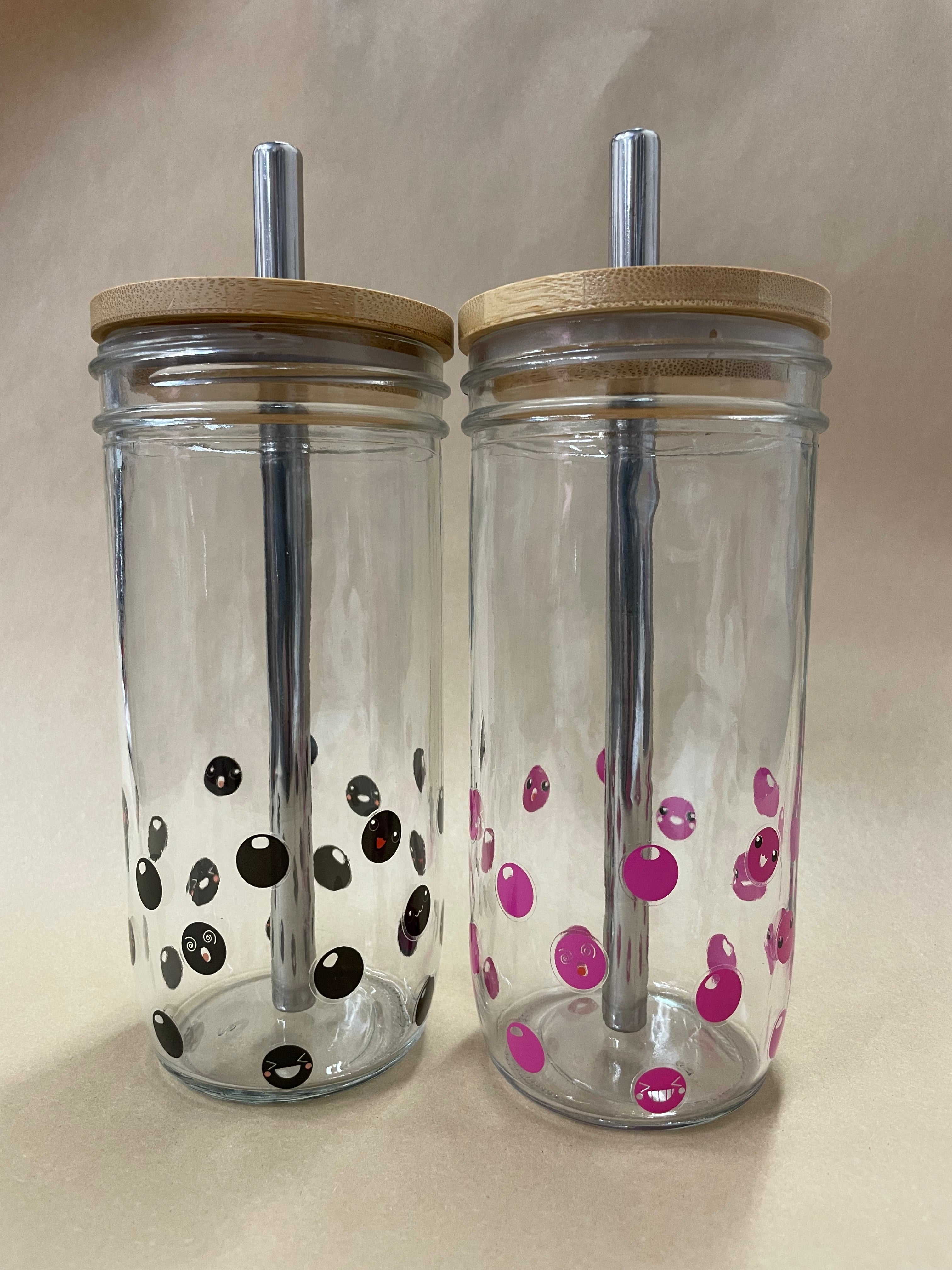 Glass Cups Set, Mason Jar Drinking Glasses W Bamboo Lids & Straws, Cute  Reusable Boba Tea Bottle, Iced Coffee Glasses, Travel Tumbler For Bubble  Tea, Smoothie, Juice - Temu