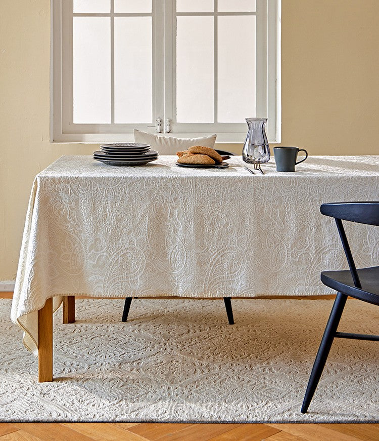 Simple Modern Rectangle Tablecloth for Dining Room Table, Cotton and Linen Flower Pattern Table Covers for Round Table, Square Tablecloth for Kitchen