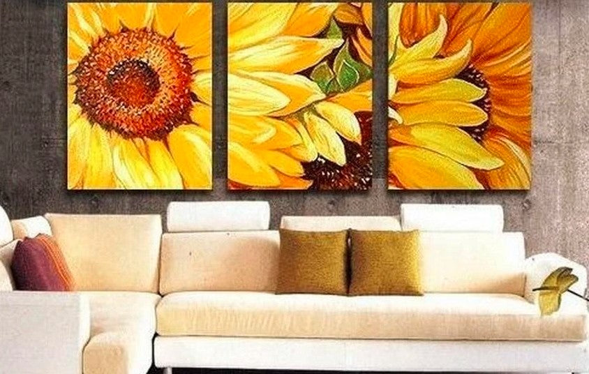 Sunflower Painting, 3 Piece Wall Art, Beautiful Flower Paintings, Paintings for Living Room, Acrylic Painting