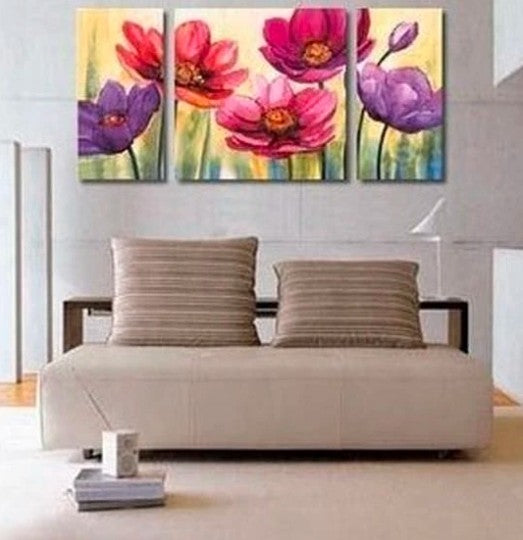  Beautiful Flower Painting, 3 Piece Painting, Acrylic Flower Painting, Abstract Flower Painting, Simple Paintings, 