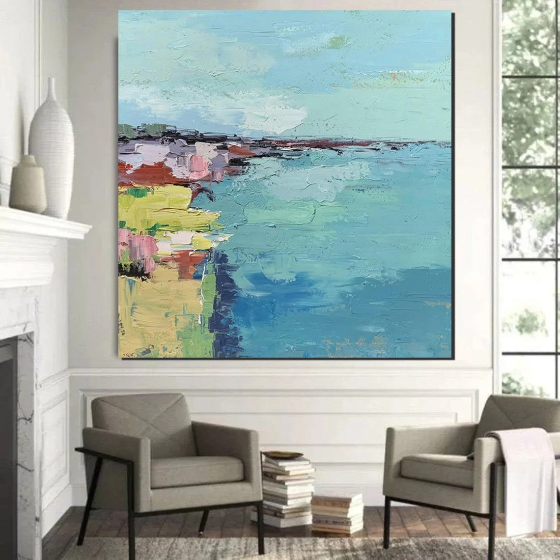 Seashore Abstract Painting, Hand Painted Abstract Painting, Extra Large Abstract Paintings on Canvas, Bedroom Wall Art Ideas, Abstract Landscape Painting