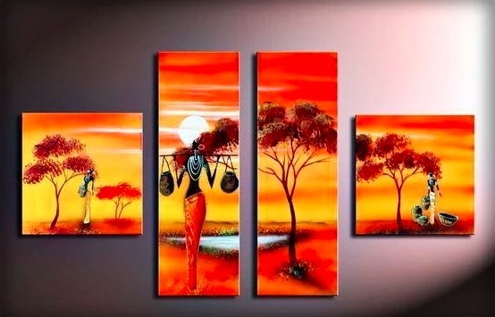 Acrylic African Paintings, African Sunrise Painting, African Woman Painting, Living Room Wall Art Paintings