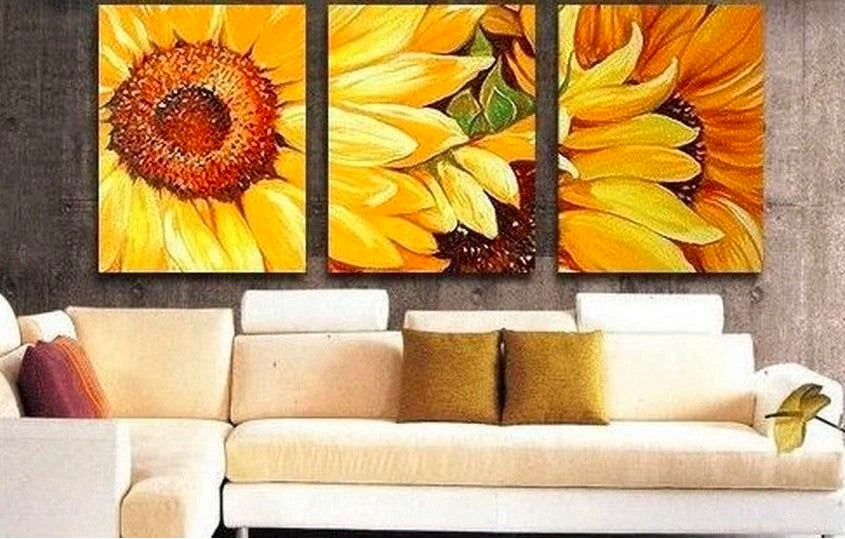 Sunflower Paintings, Flower Paintings for Living Room, Acrylic Paintings for Living Room, 3 Piece Paintings