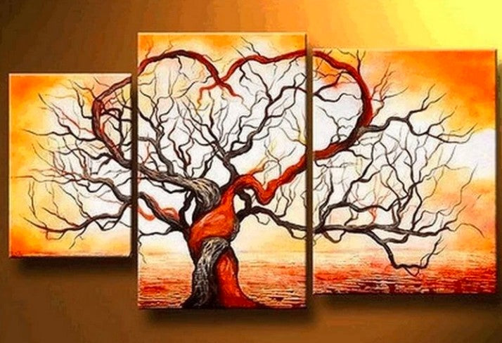 Abstract Painting, Love Tree Painting, Huge Painting, 3 Piece Canvas Art, Tree of Life Painting, Hand Painted Art