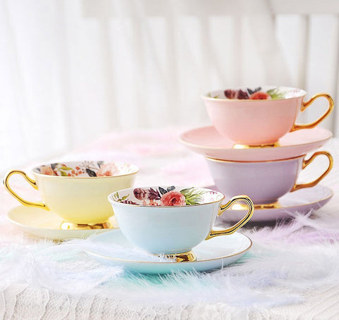 Unique Afternoon Tea Cups and Saucers in Gift Box, Royal Bone China Po