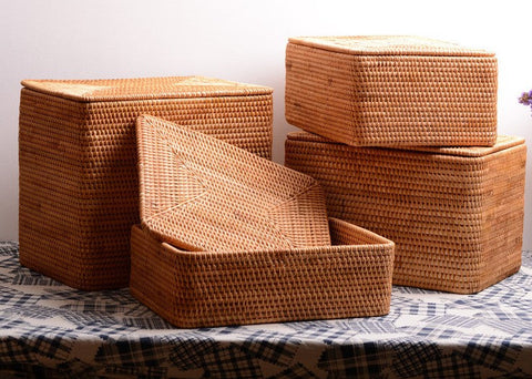 Rectangular Storage Baskets for Pantry, Rattan Storage Basket for Shel –  Silvia Home Craft