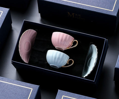 Elegant Purple Ceramic Cups, Unique Coffee Cup and Saucer in Gift Box