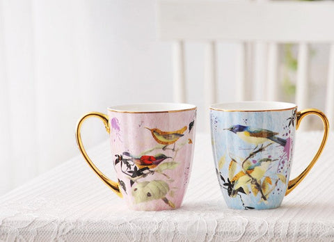 Elegant Pink Ceramic Coffee Mug, Beautiful Bird Flower Ceramic Mug, La –  Grace Painting Crafts