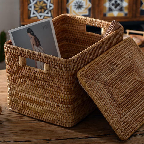 Woven Rectangular Basket for Shelves, Rattan Storage Basket, Storage B –  Paintingforhome