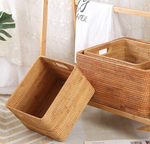 Woven Rectangular Basket for Shelves, Rattan Storage Basket, Storage B –  Paintingforhome