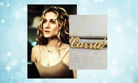 Sarah Jessica Parker from Sex and the City wearing a name necklace