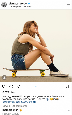 Instagram screenshot girl sitting on skateboard