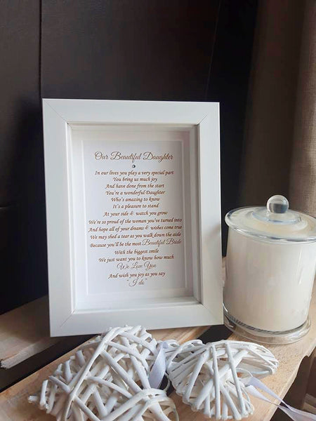 Daughter Wedding Gift from Parents - 7x5 Poem Print