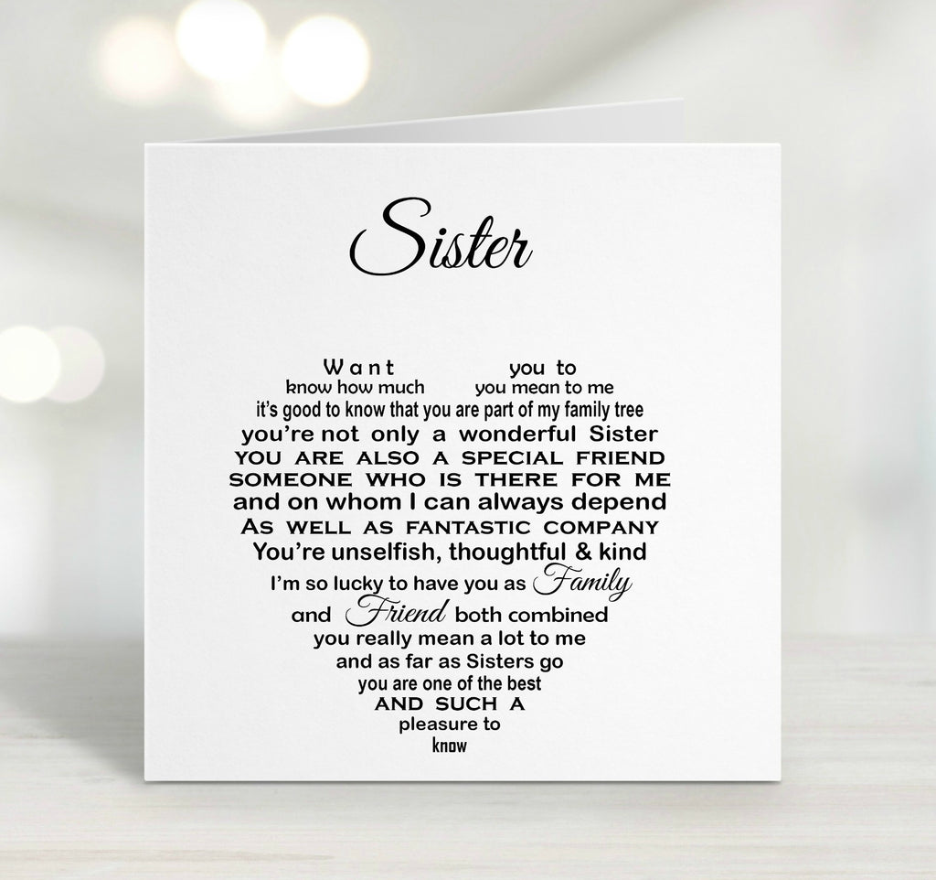Sister Card - Sister Birthday Card – Unique Word Designs