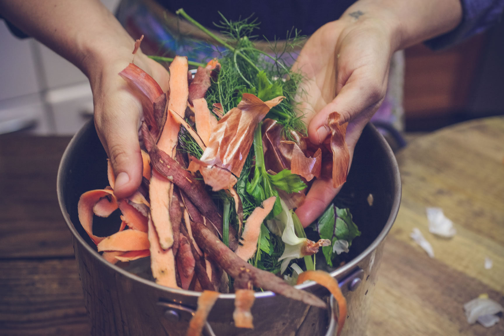 place veggies in pot