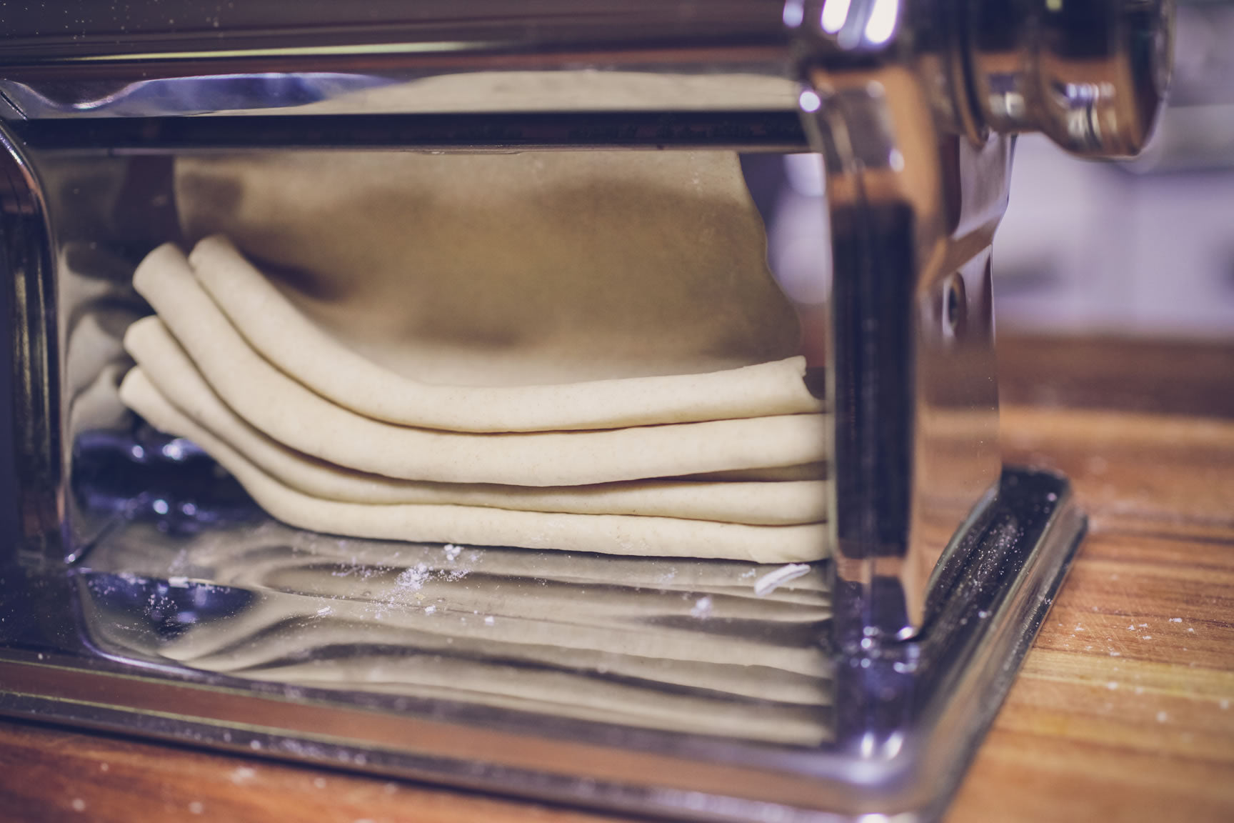 pass through pasta machine on thin setting