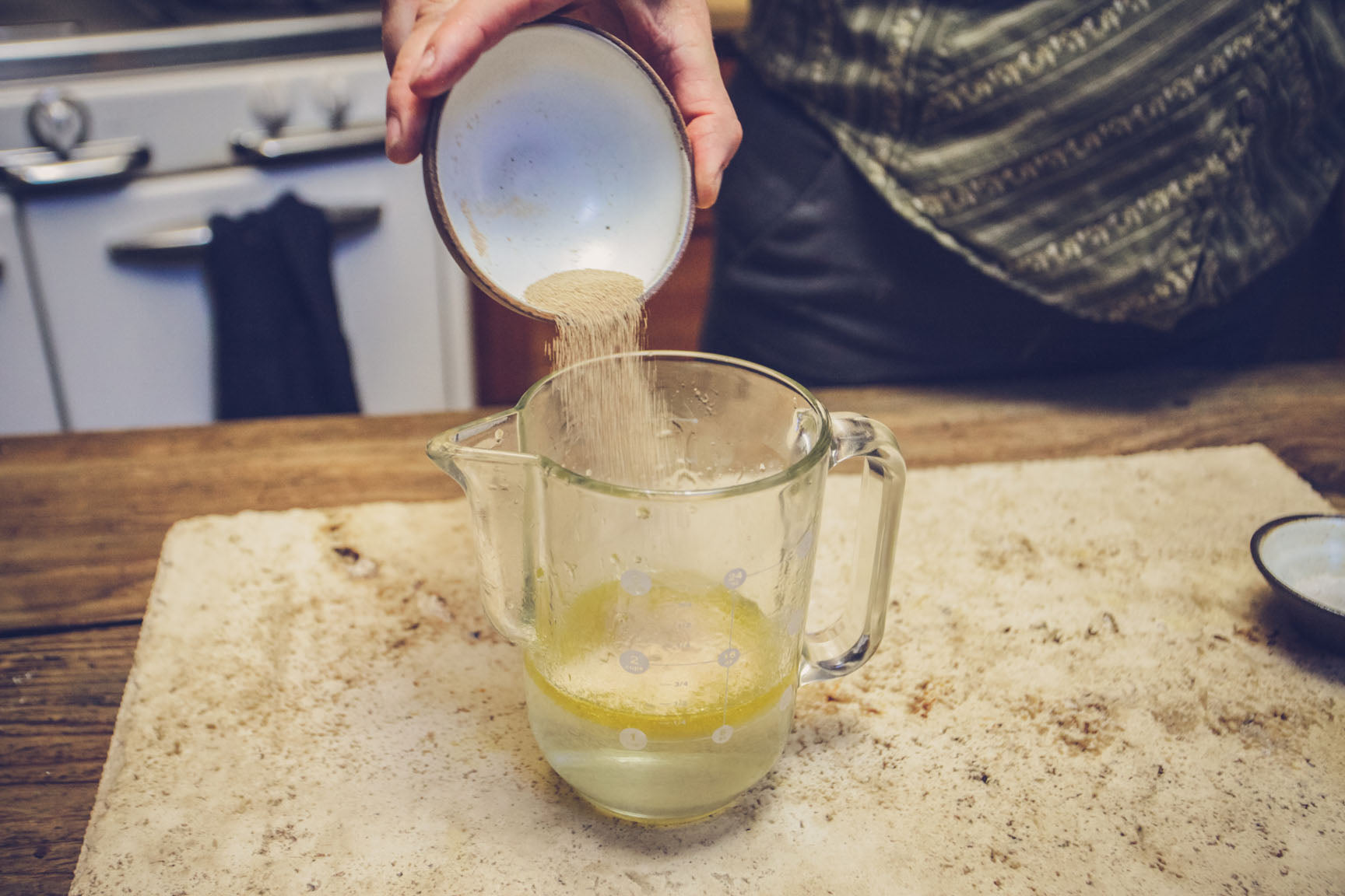 pour yeast into water