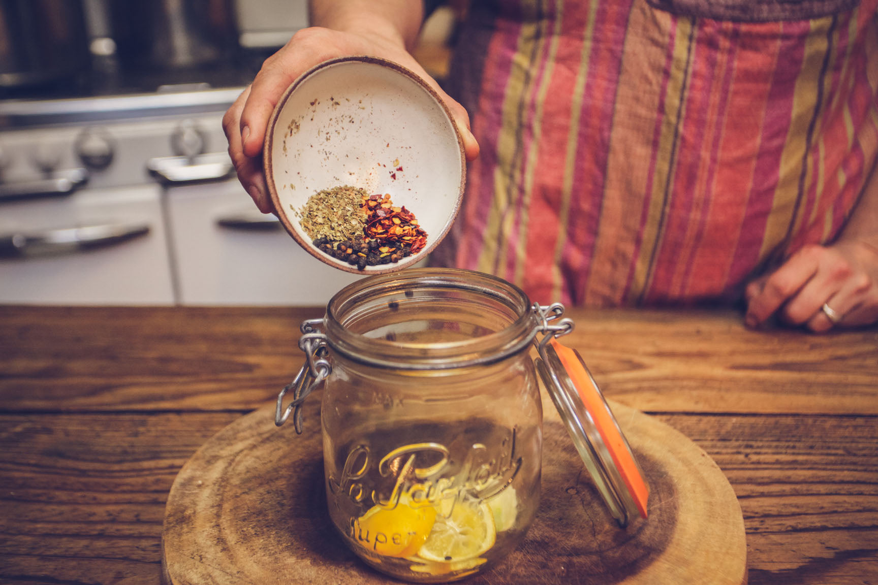 place spices in jar