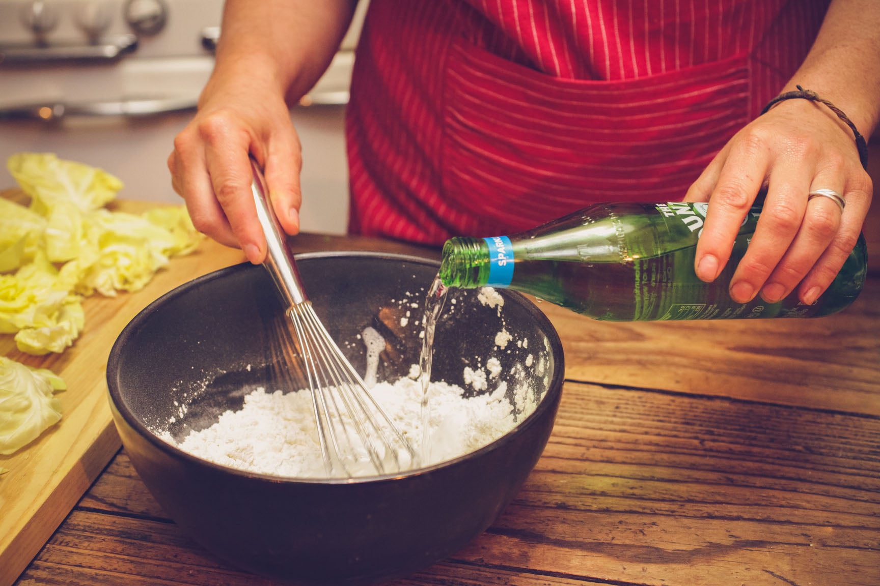 whisk sparkling water into flour