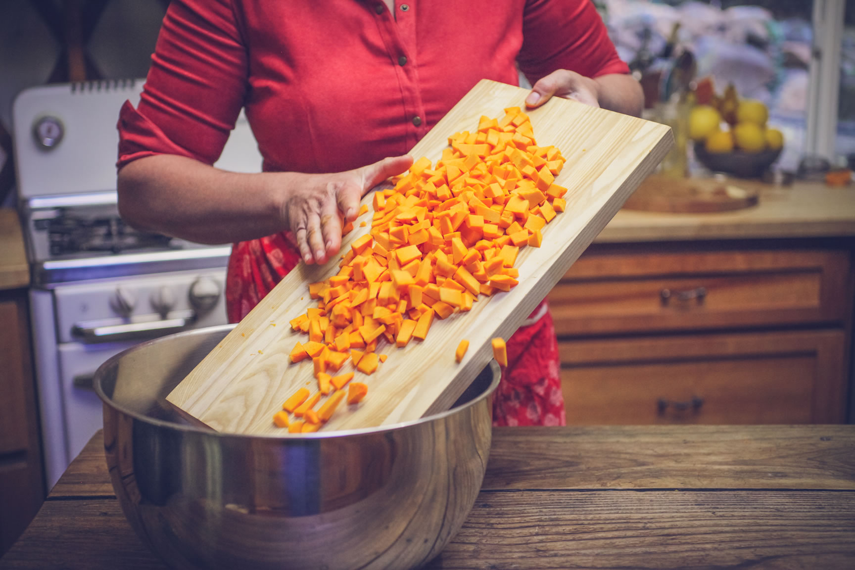 add chopped pumpkin to bowl