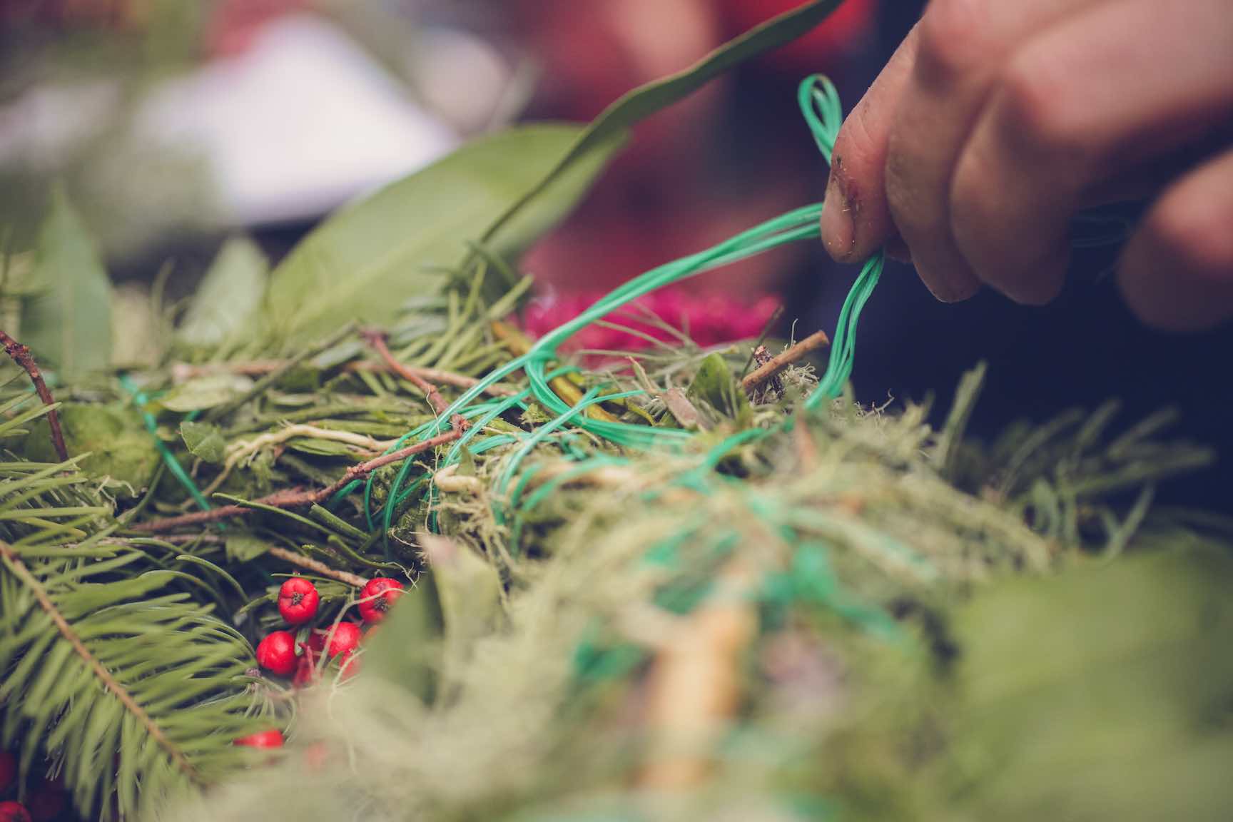 homemade wreath making from found materials