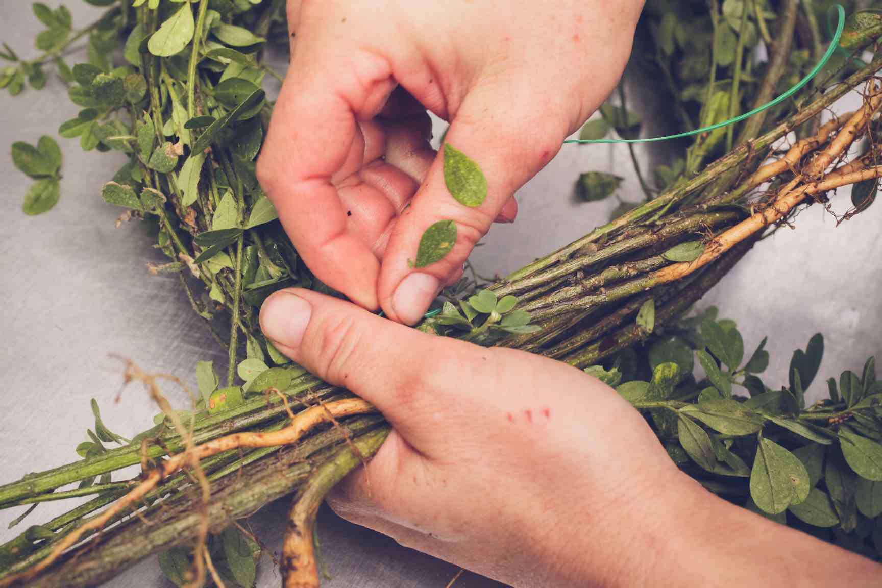 homemade wreath making from found materials