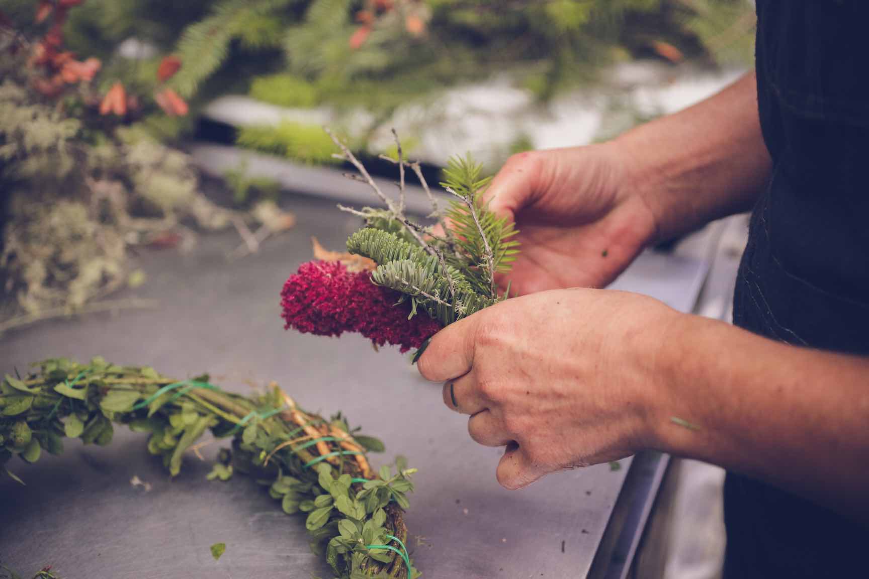 homemade wreath making from found materials