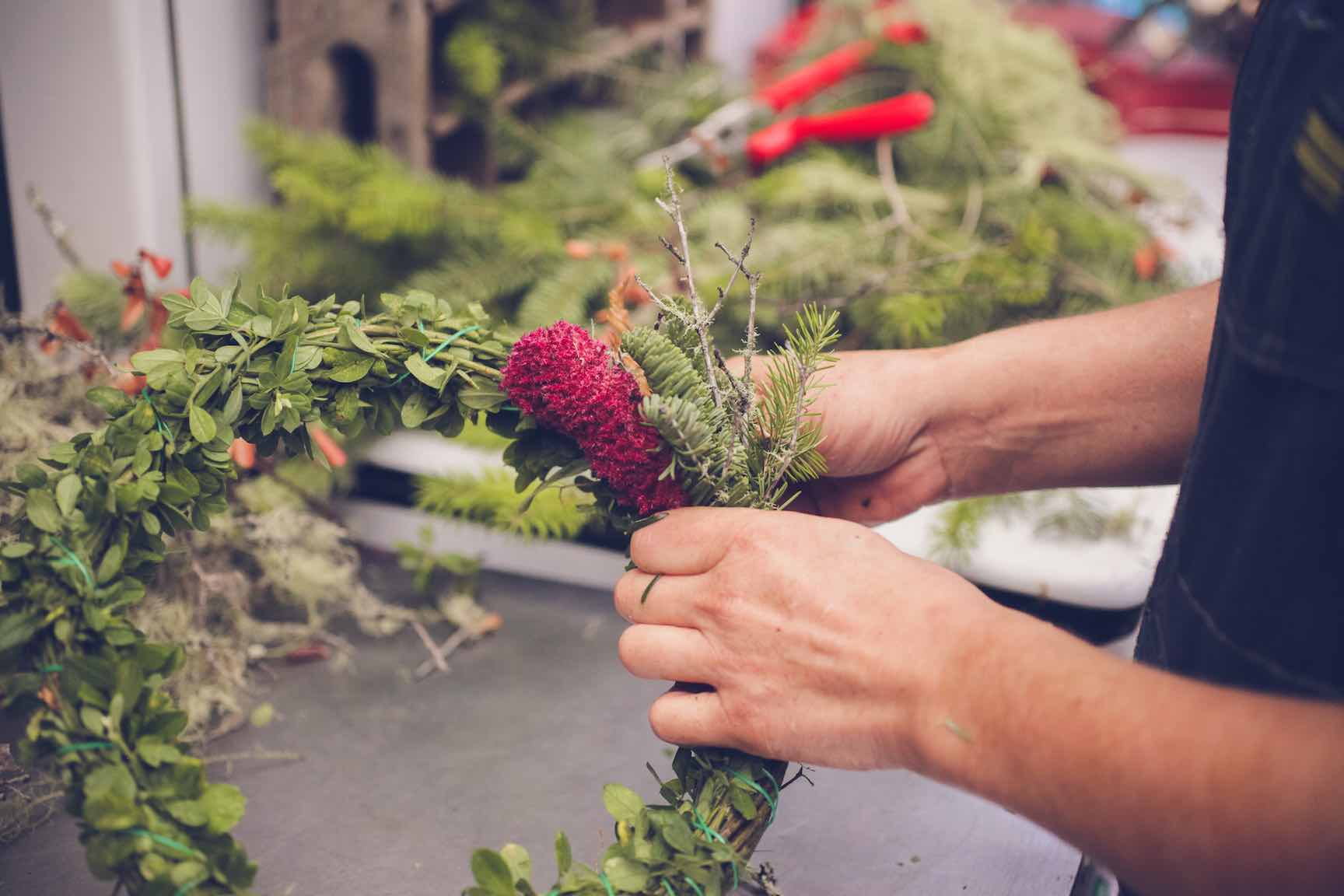 homemade wreath making from found materials