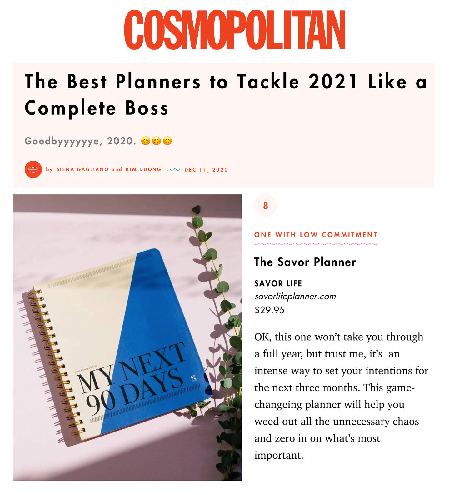 Cosmopolitan: The Best Planners to Tackle 2021