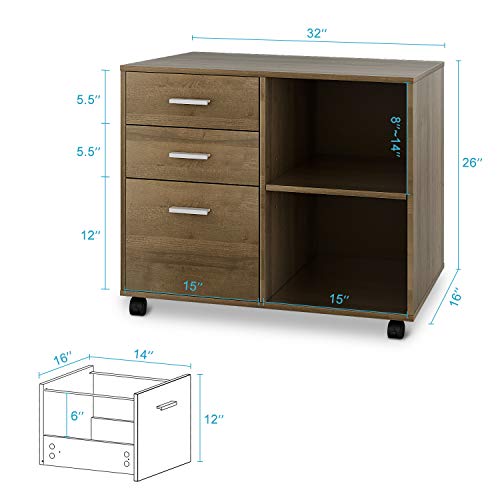 Devaise 3 Drawer Wood File Cabinet Mobile Lateral Filing Cabinet Pri Wufair