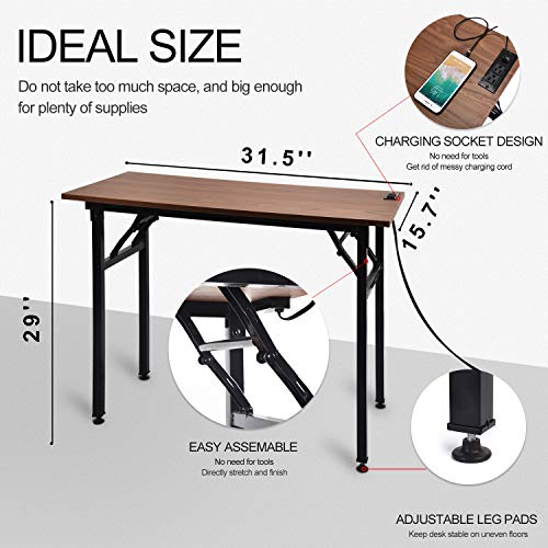 Frylr Small Folding Writing Desk With Usb Ports Power Plugs 31 5