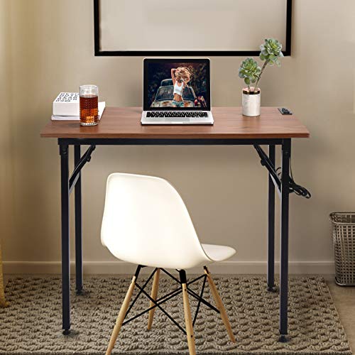 Frylr Small Folding Writing Desk With Usb Ports Power Plugs 31 5