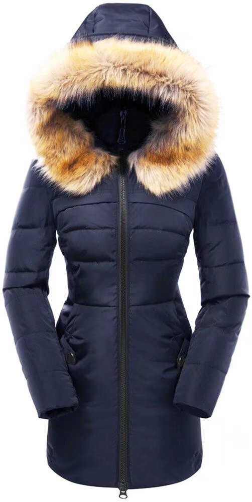 women's navy coat with fur hood