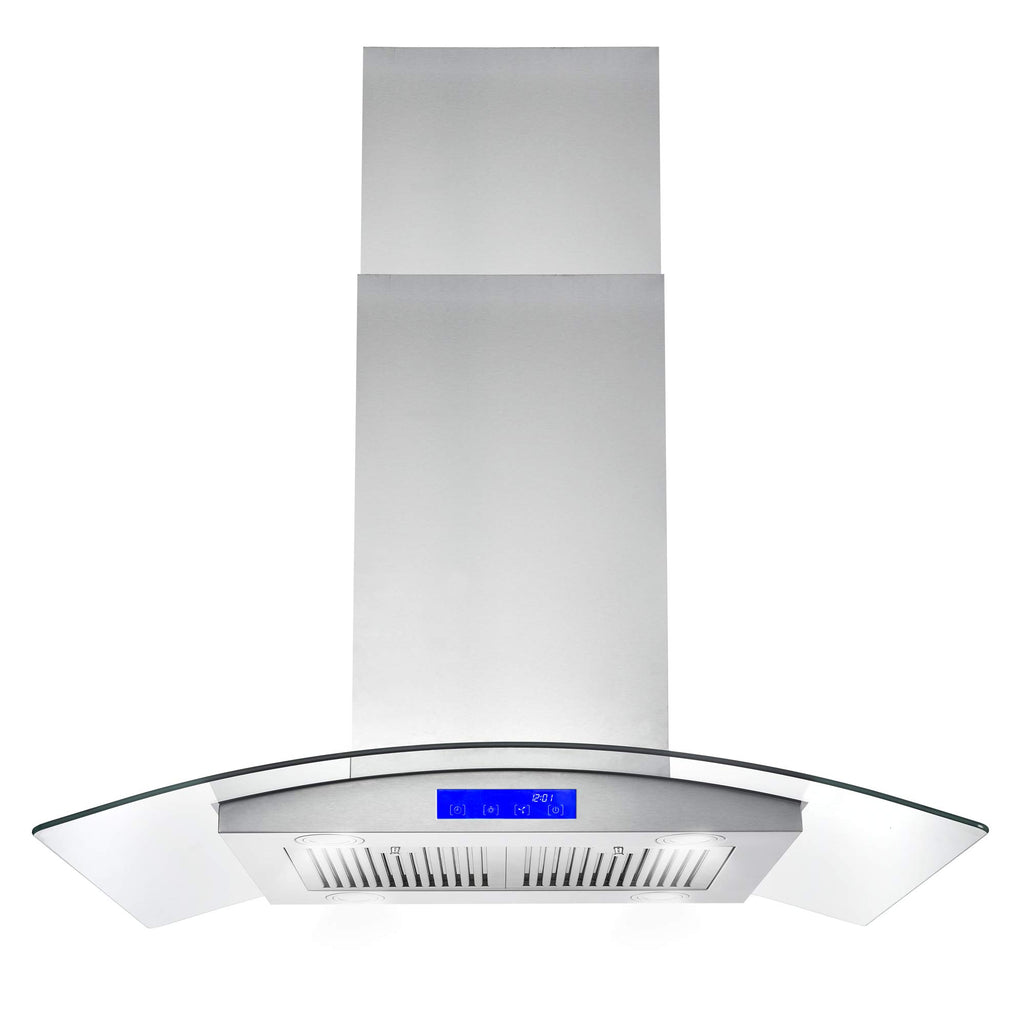 Cosmo 668ics900 36 In Kitchen Ceiling Island Mount Range Hood 900 Cfm With Chimney Led Lights Permanent Filters And Convertible Duct In Stainless