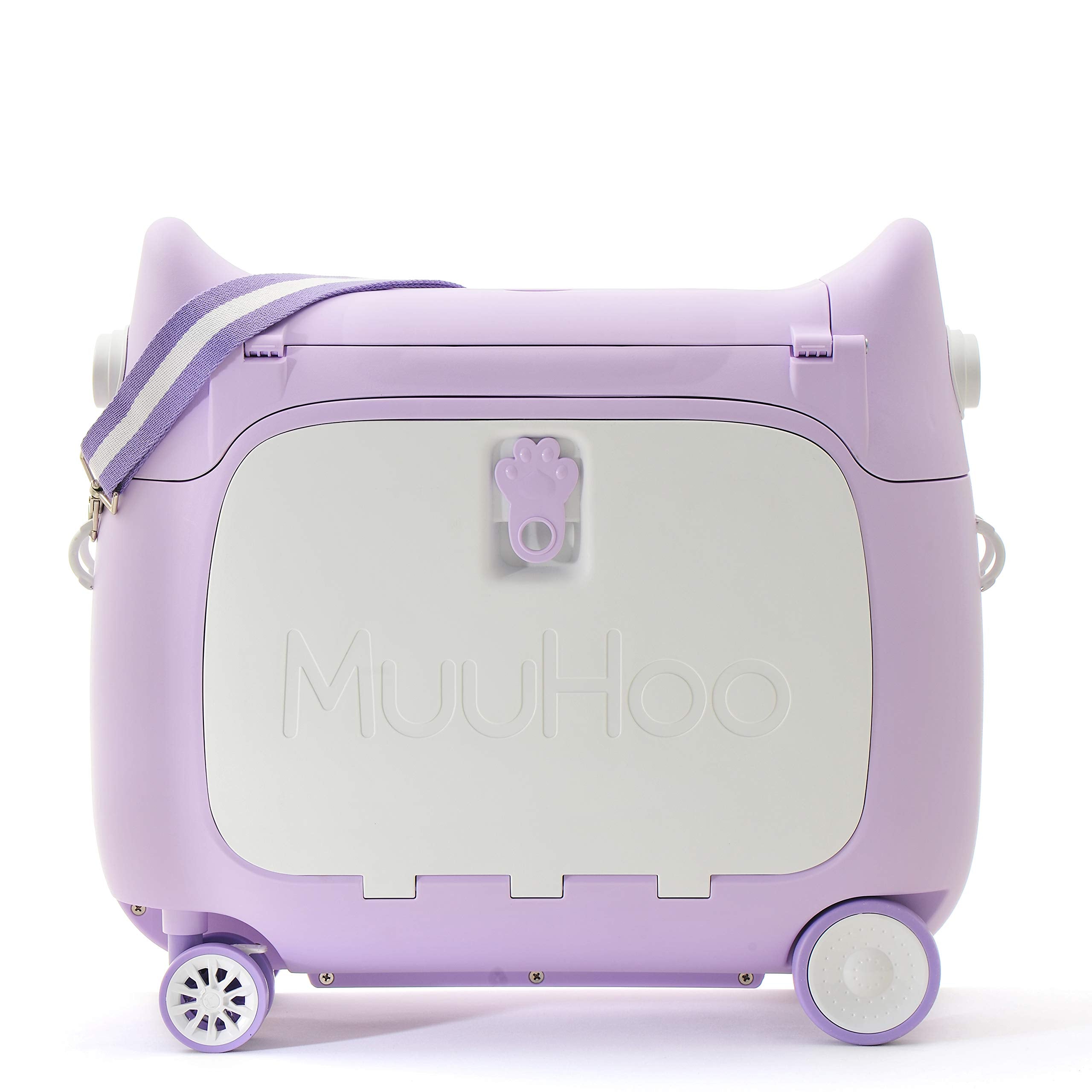 purple rolling suitcase