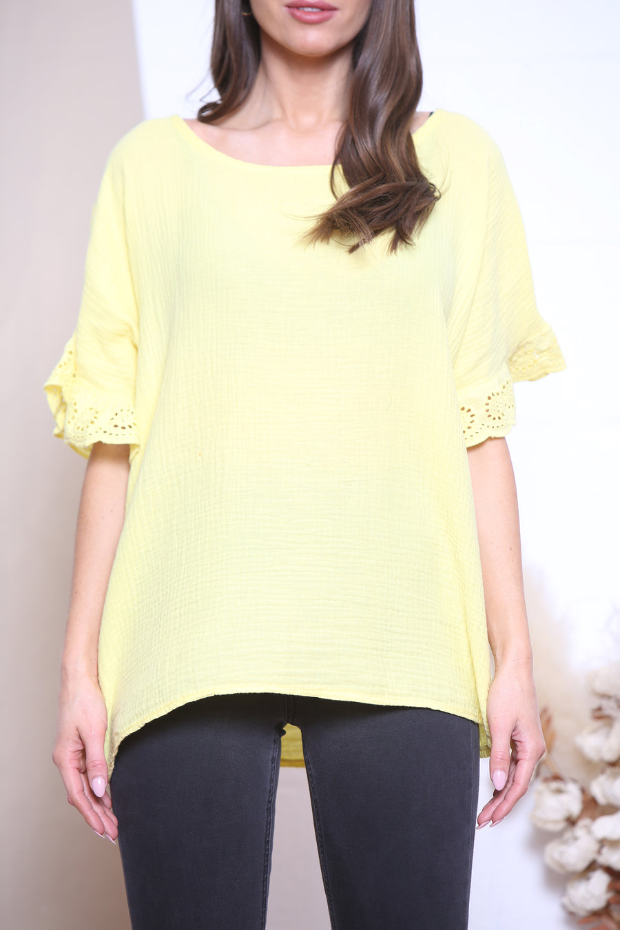 Yellow Lace sleeve top