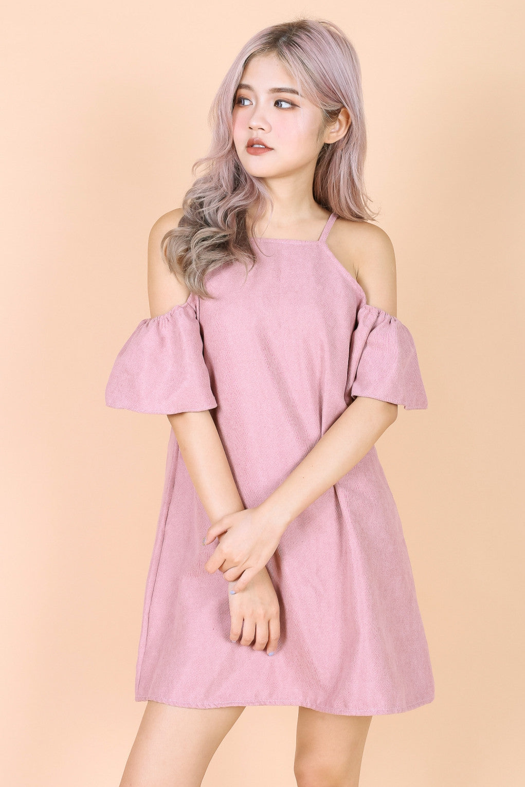 light pink cold shoulder dress