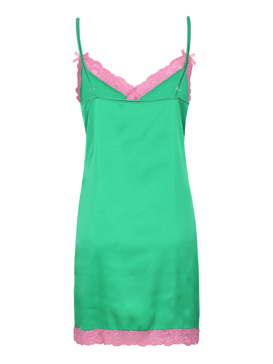 Satin Slip, Green - Pink Lace – Sorority Intimates & Clothing Company