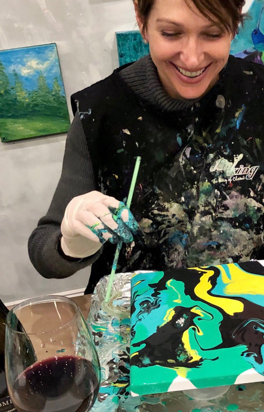 January Acrylic Pouring Paint Class – Vino & Van Gogh