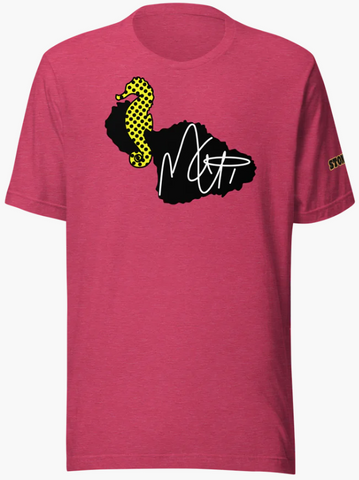 MAUI ART WITH WORDS SHIRT ON RASPBERRY HEATHER