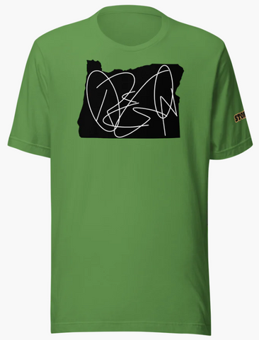 OREGON ART WITH WORDS ON LEAF COLOR SHIRT