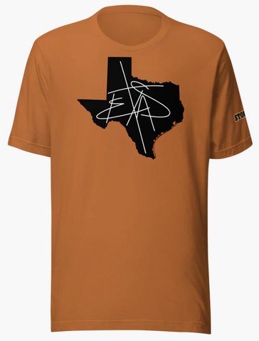 TEXAS ART WITH WORDS ON TOAST COLOR SHIRT