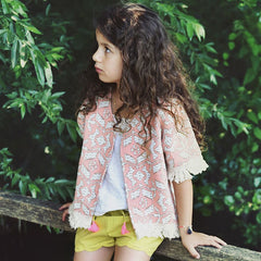 Louise Misha Abby jacket, with intricate patterns and fringed hems.