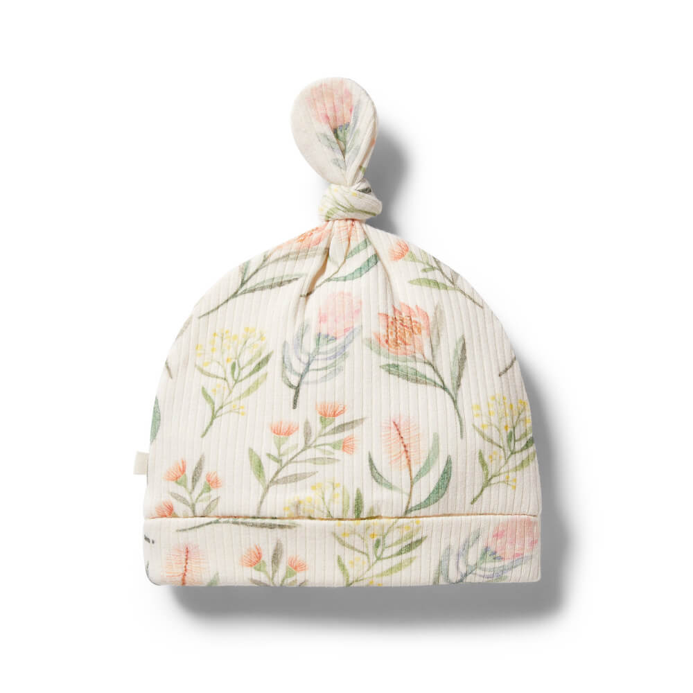 Organic Rib Knot Hat Pretty Floral