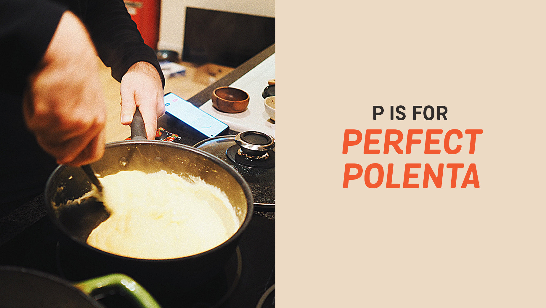 Cooking smooth and soft polenta with accent nonstick saucier