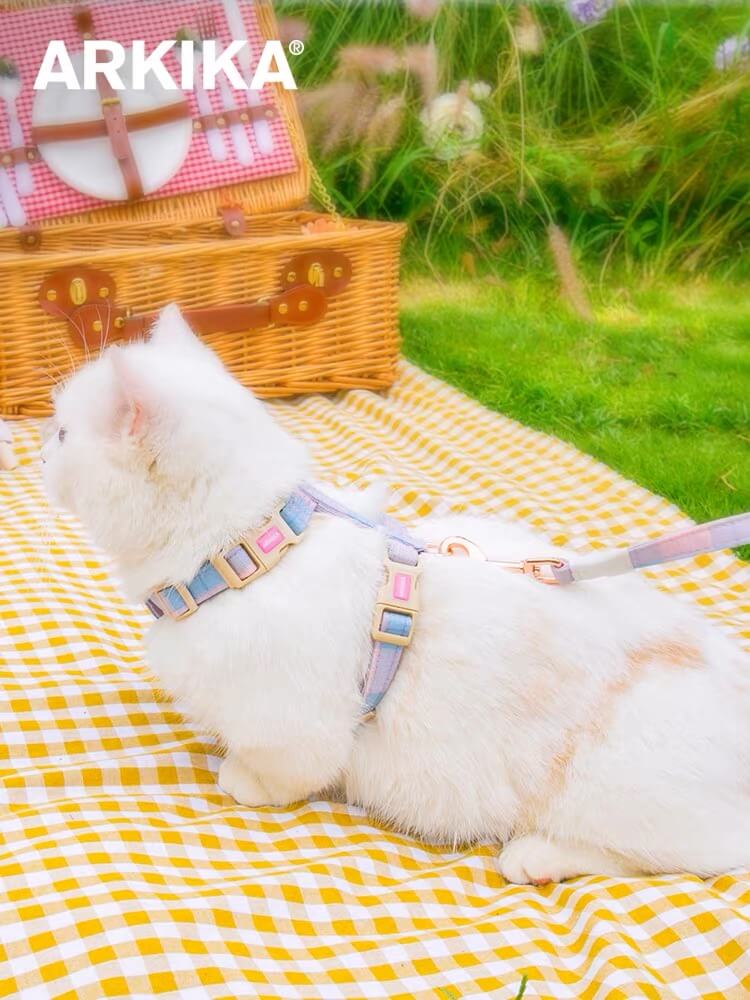 Arkika-Cat-Harness-and-Leash-travel-cat-harness-pink-white-cat