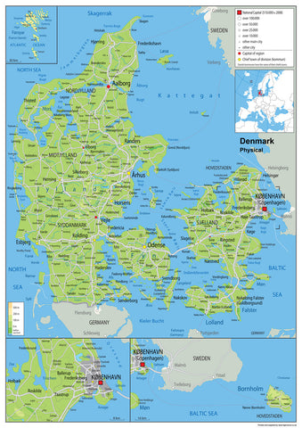 Denmark Physical Map | I Love Maps